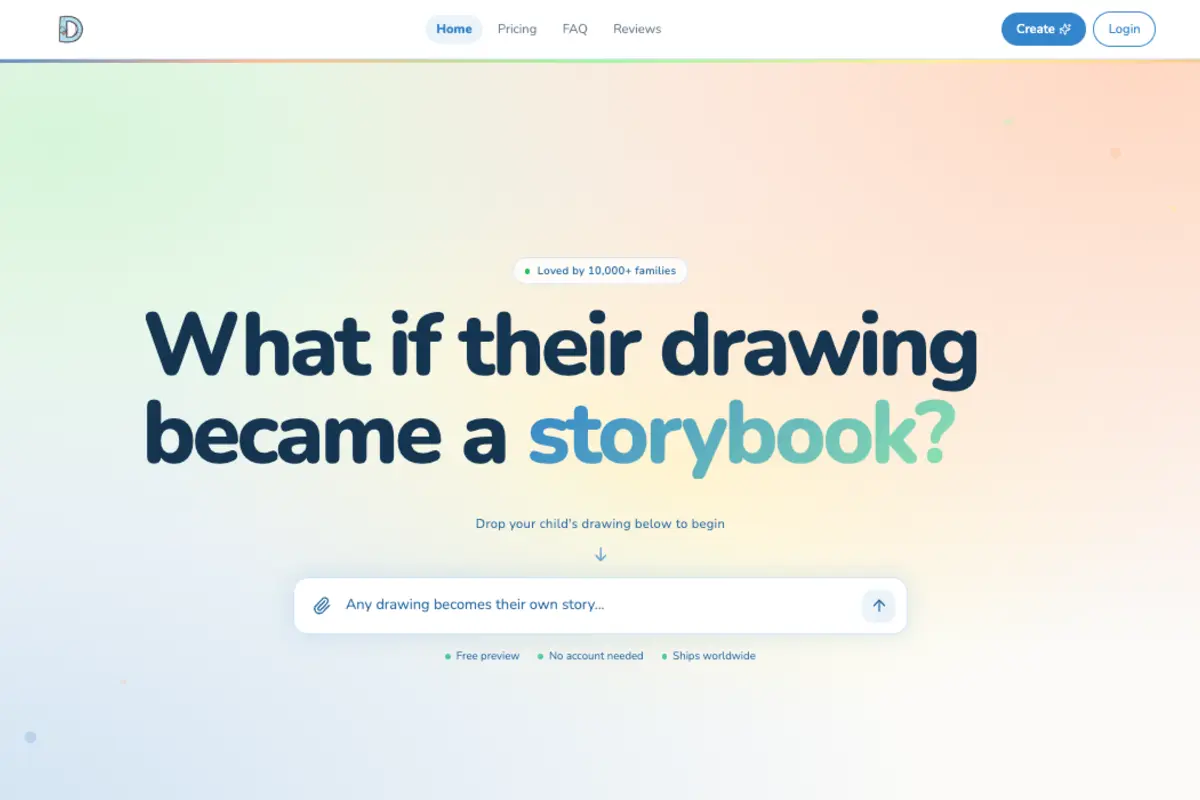 DoodleTale upload screen showing a child's drawing being submitted