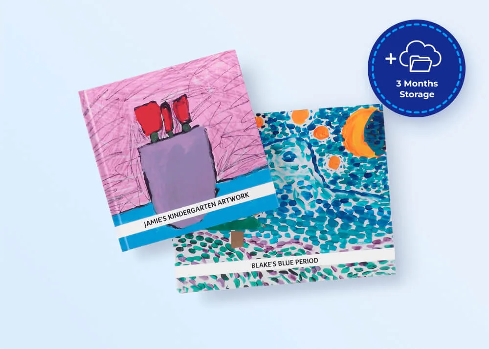 Artkive photo book made from children's artwork, a bound hardcover book of scanned kids drawings