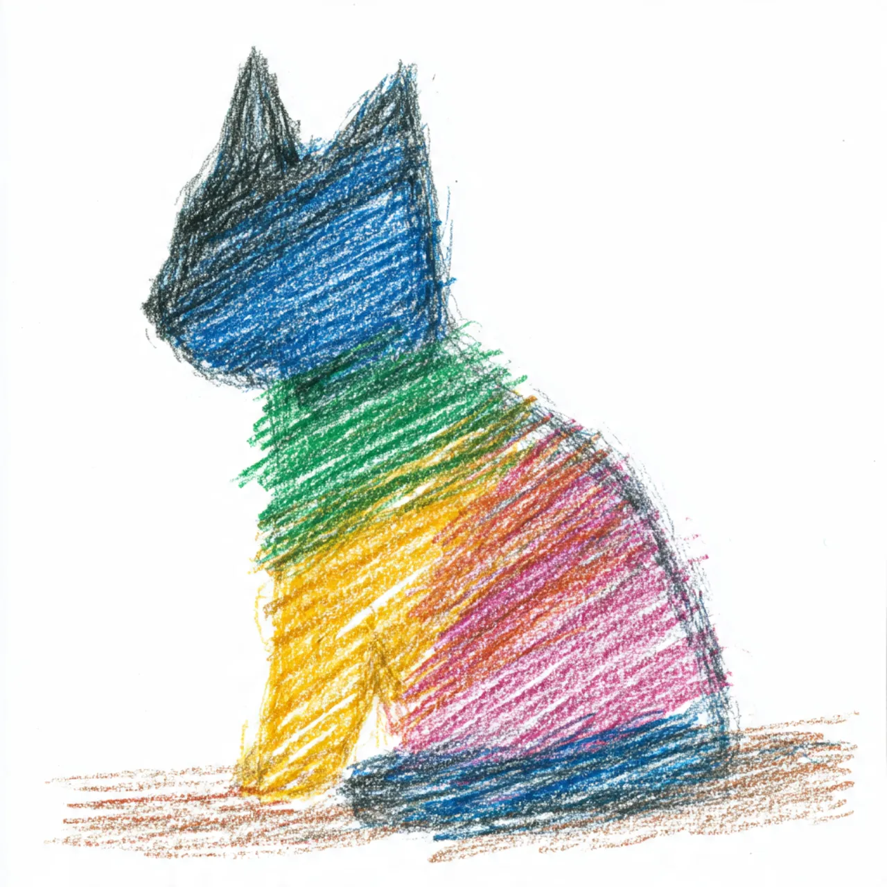 Ada's colored pencil drawing of a cat, used as the hero of her birthday DoodleTale storybook