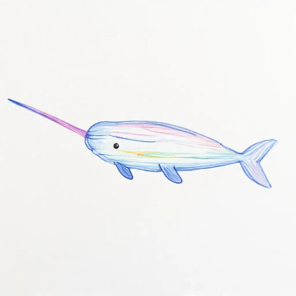 Bodhi's watercolor drawing of a narwhal, turned into the hero of his birthday DoodleTale storybook