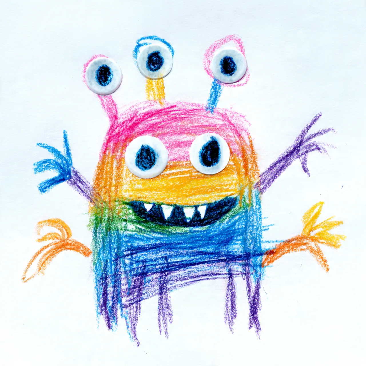 Luca's marker drawing of a friendly monster, turned into the hero of his birthday DoodleTale storybook