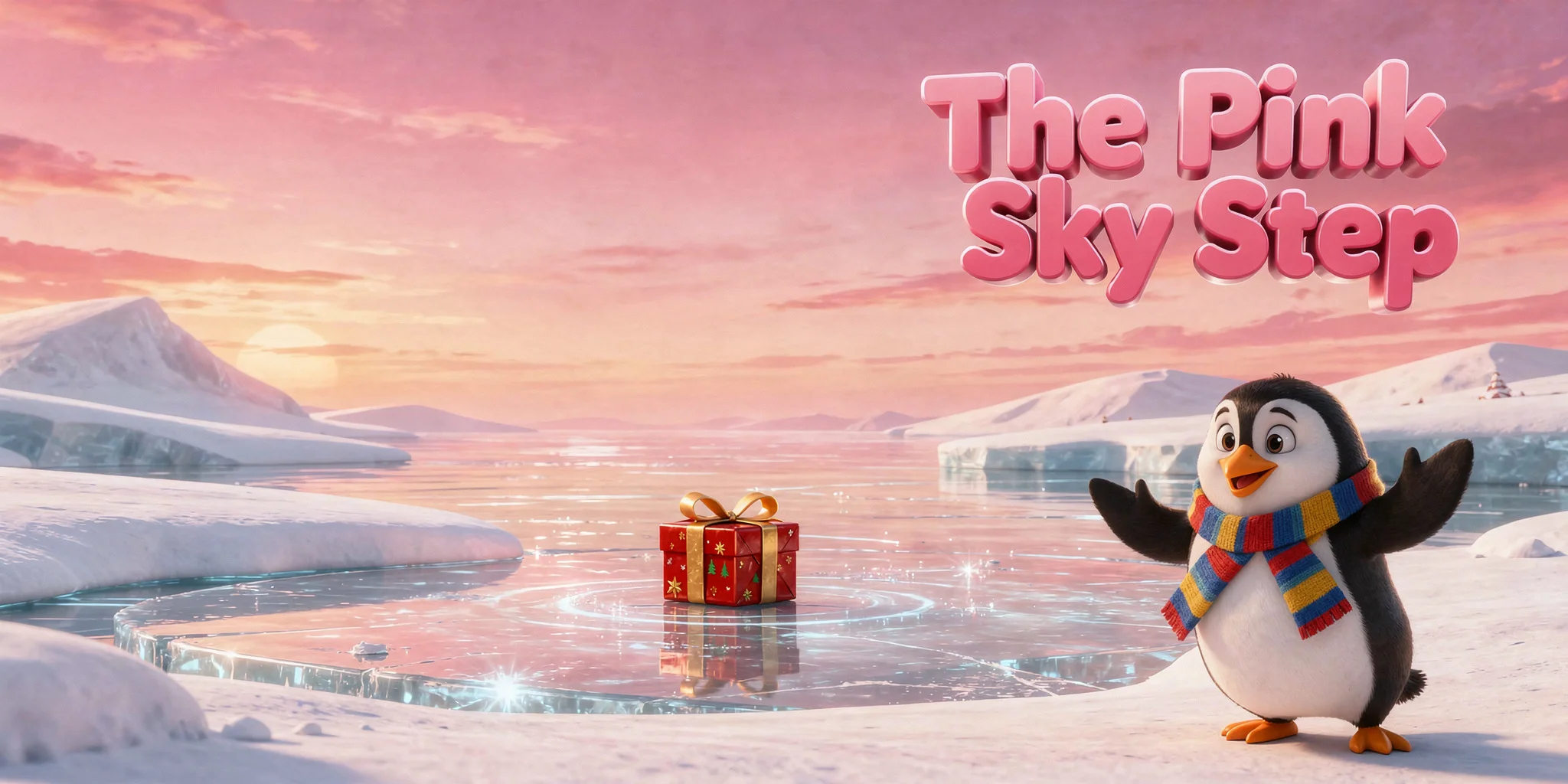DoodleTale Christmas personalized storybook: The Pink Sky Step, starring Rafi's penguin drawing
