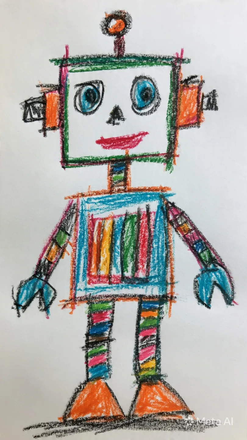 Felix's crayon drawing of a robot, turned into the hero of his Father's Day DoodleTale storybook