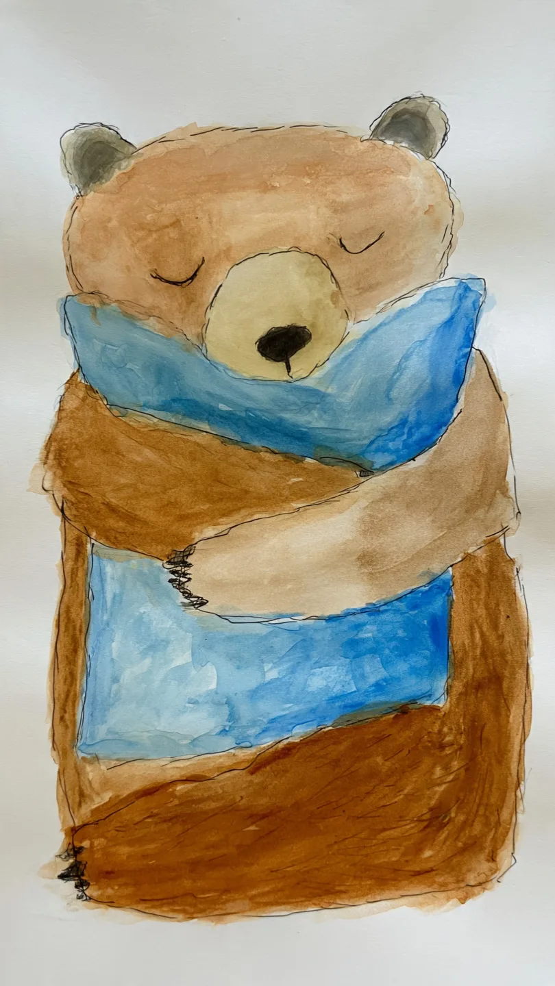 Ruby's crayon drawing of a bear, used as the hero of her 4th of July DoodleTale storybook