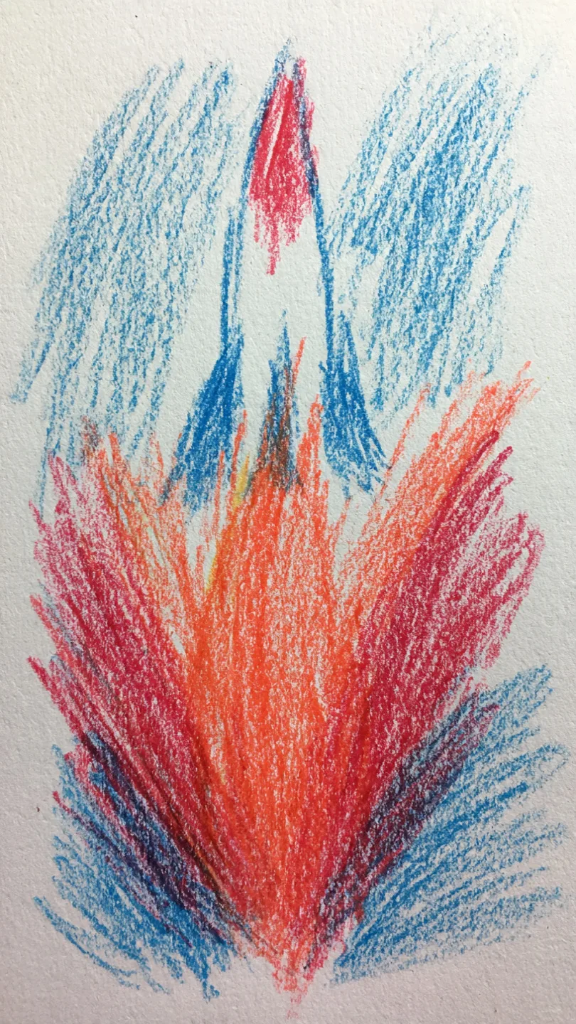Sam's crayon drawing of a rocket, turned into the hero of his 4th of July DoodleTale storybook