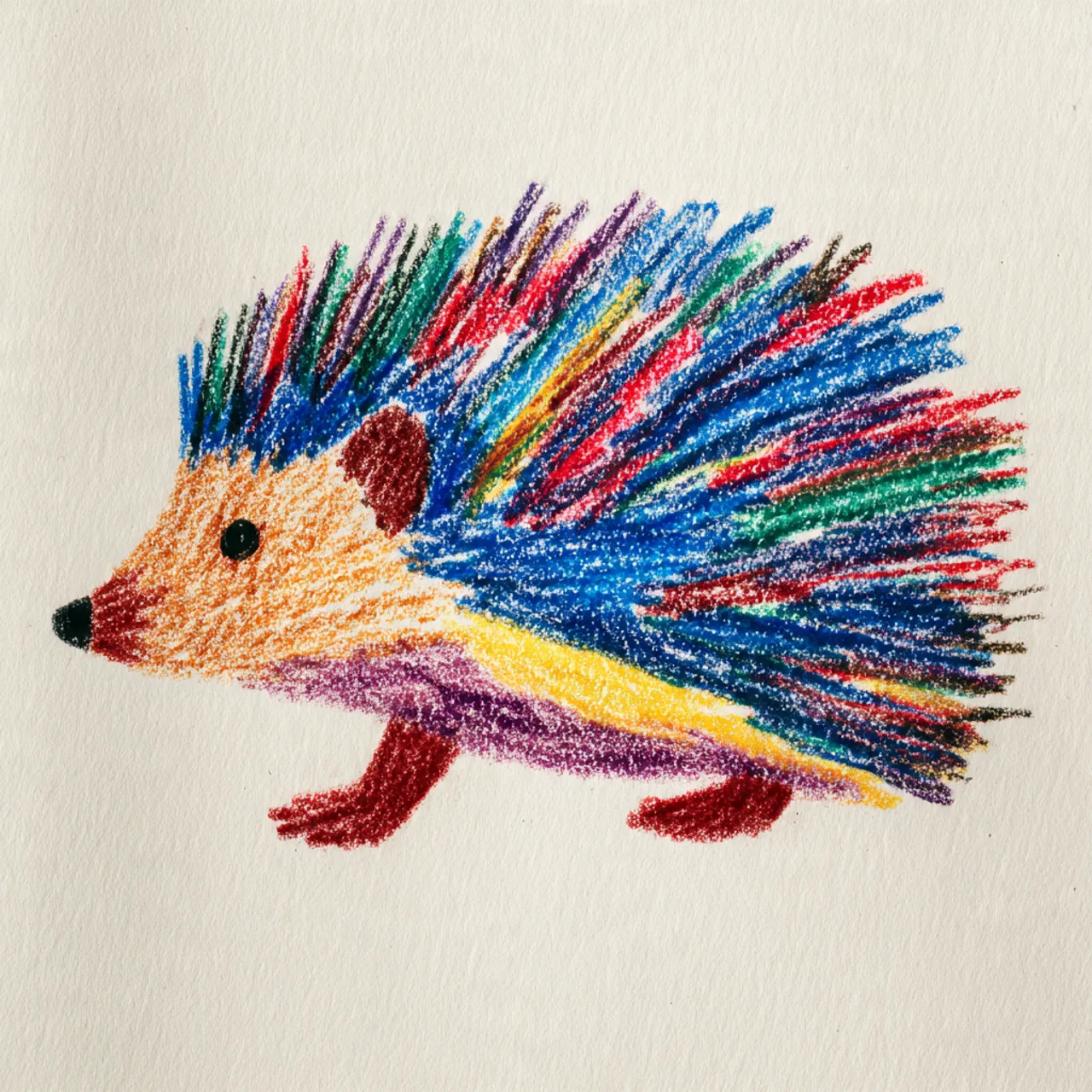 Milo's colored pencil drawing of a hedgehog, used as the hero of his Grandparents Day DoodleTale storybook