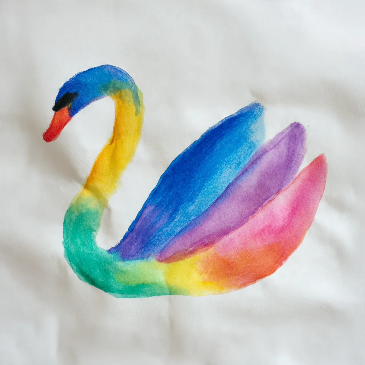 Priya's watercolor drawing of a swan, turned into the hero of her Grandparents Day DoodleTale storybook