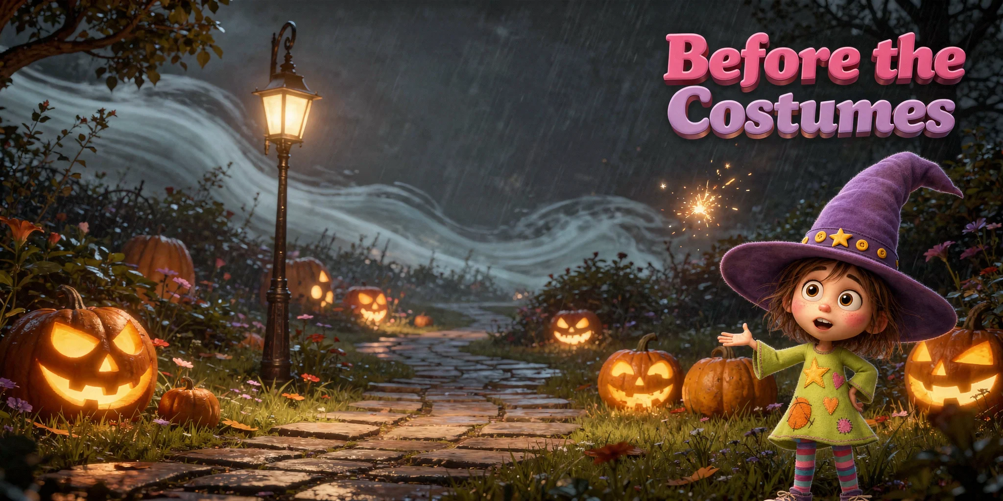 DoodleTale Halloween personalized storybook: Before the Costumes, starring Maeve's witch drawing