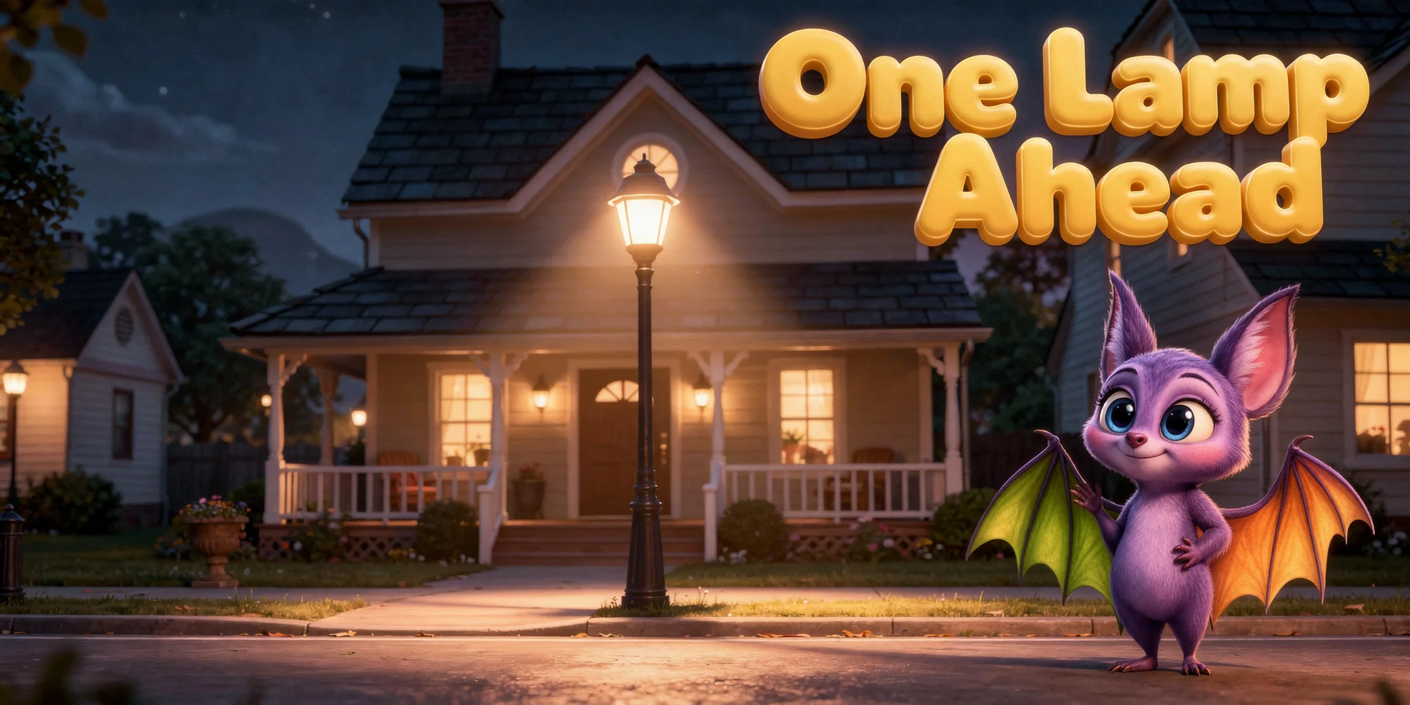 DoodleTale Halloween personalized storybook: One Lamp Ahead, starring Anya's bat drawing