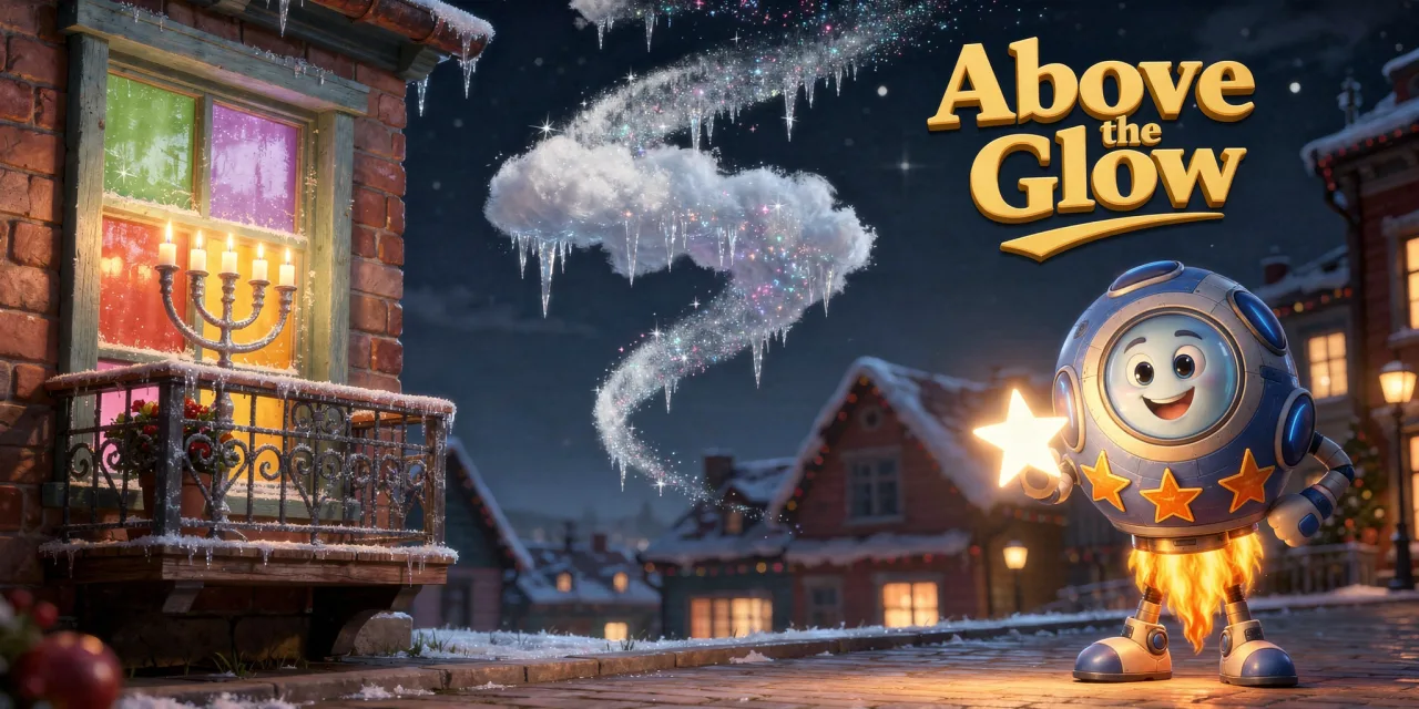 DoodleTale Hanukkah personalized storybook: Above the Glow, starring Benji's spaceship drawing