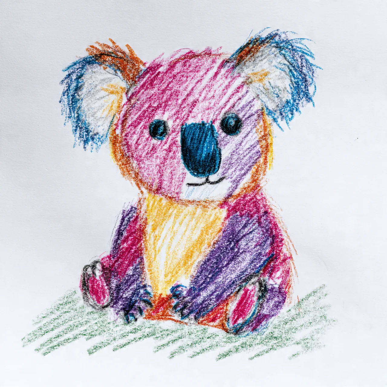 Ivy's colored pencil drawing of a koala, used as the hero of her New Baby DoodleTale storybook