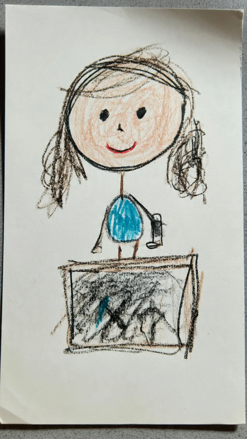 Cora's drawing of the school librarian, turned into the hero of her teacher appreciation DoodleTale storybook