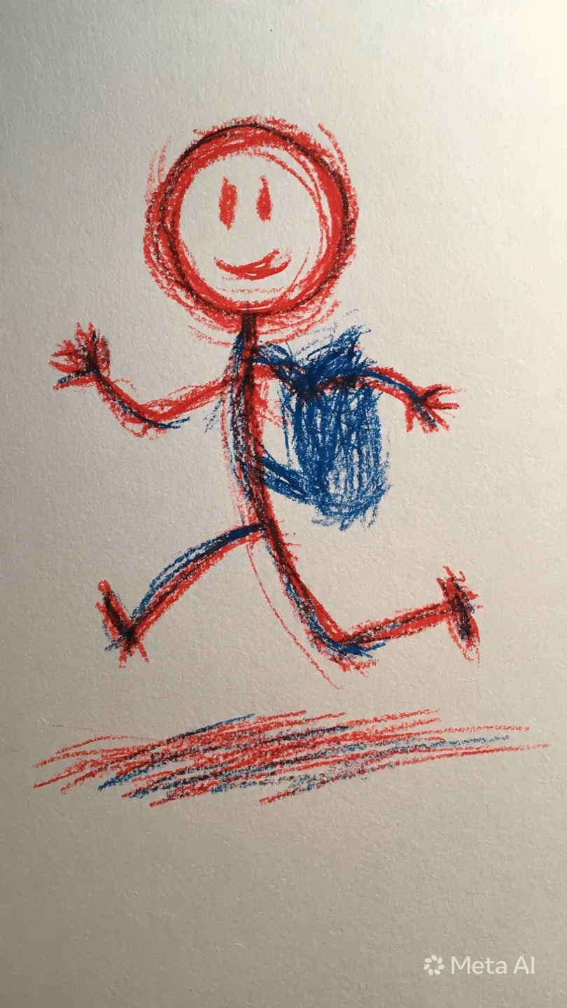 Remy's drawing of a kid running late to class, turned into the hero of his teacher appreciation DoodleTale storybook
